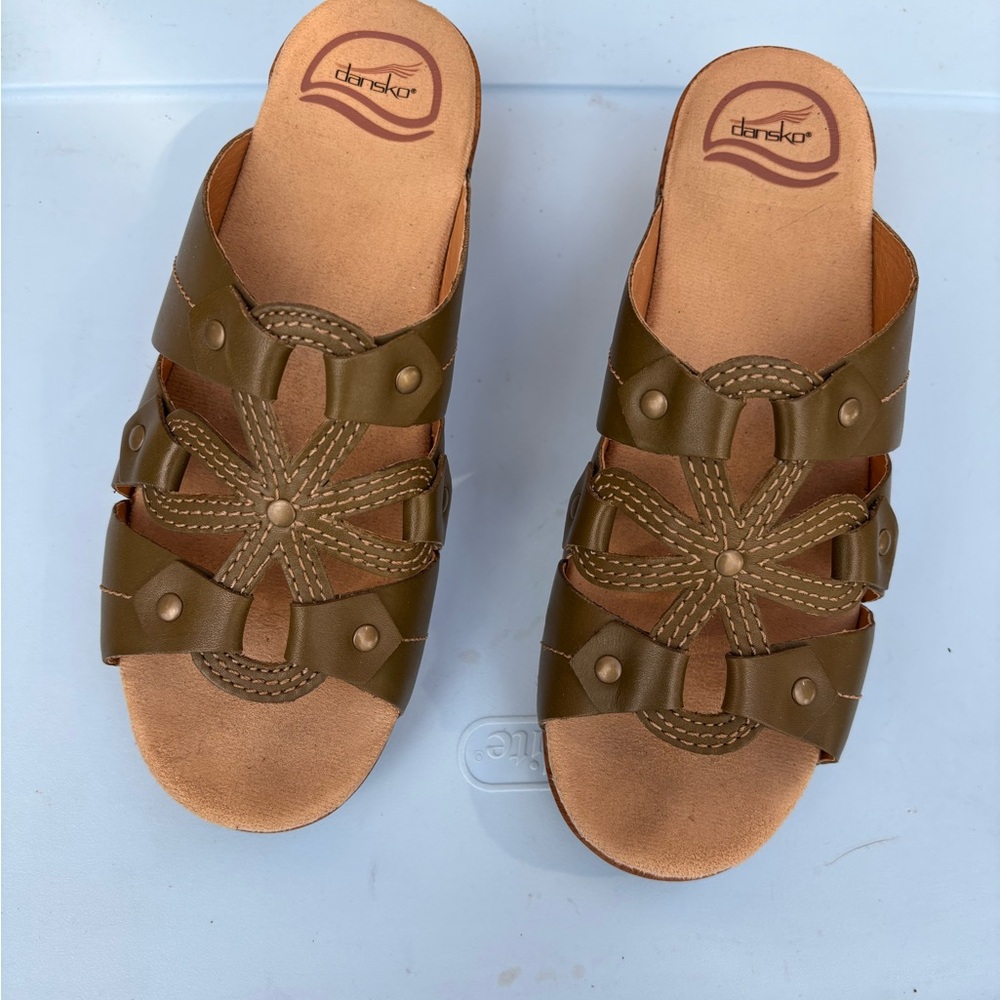 Dansko Floral Cut-Out Leather Slide Sandals